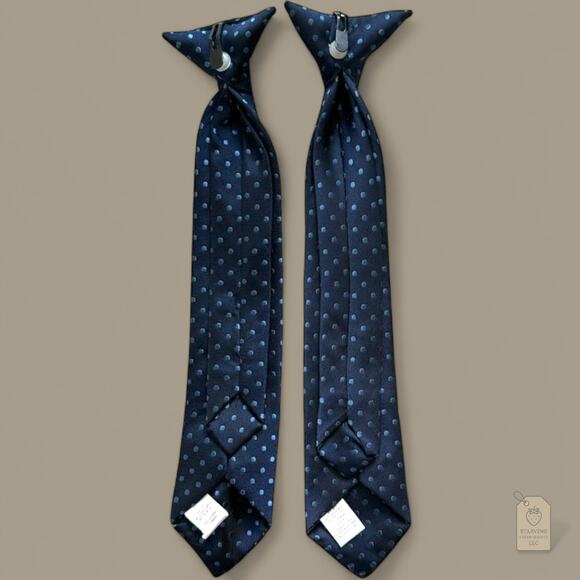 Lot of 2 Boys Navy Blue Clip-On Ties Polka Dot Formal Dress Accessories - Picture 2 of 4